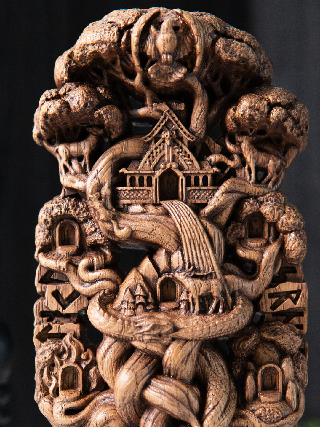 Yggdrasil Wooden Statue - Norse World Tree with Nine Worlds