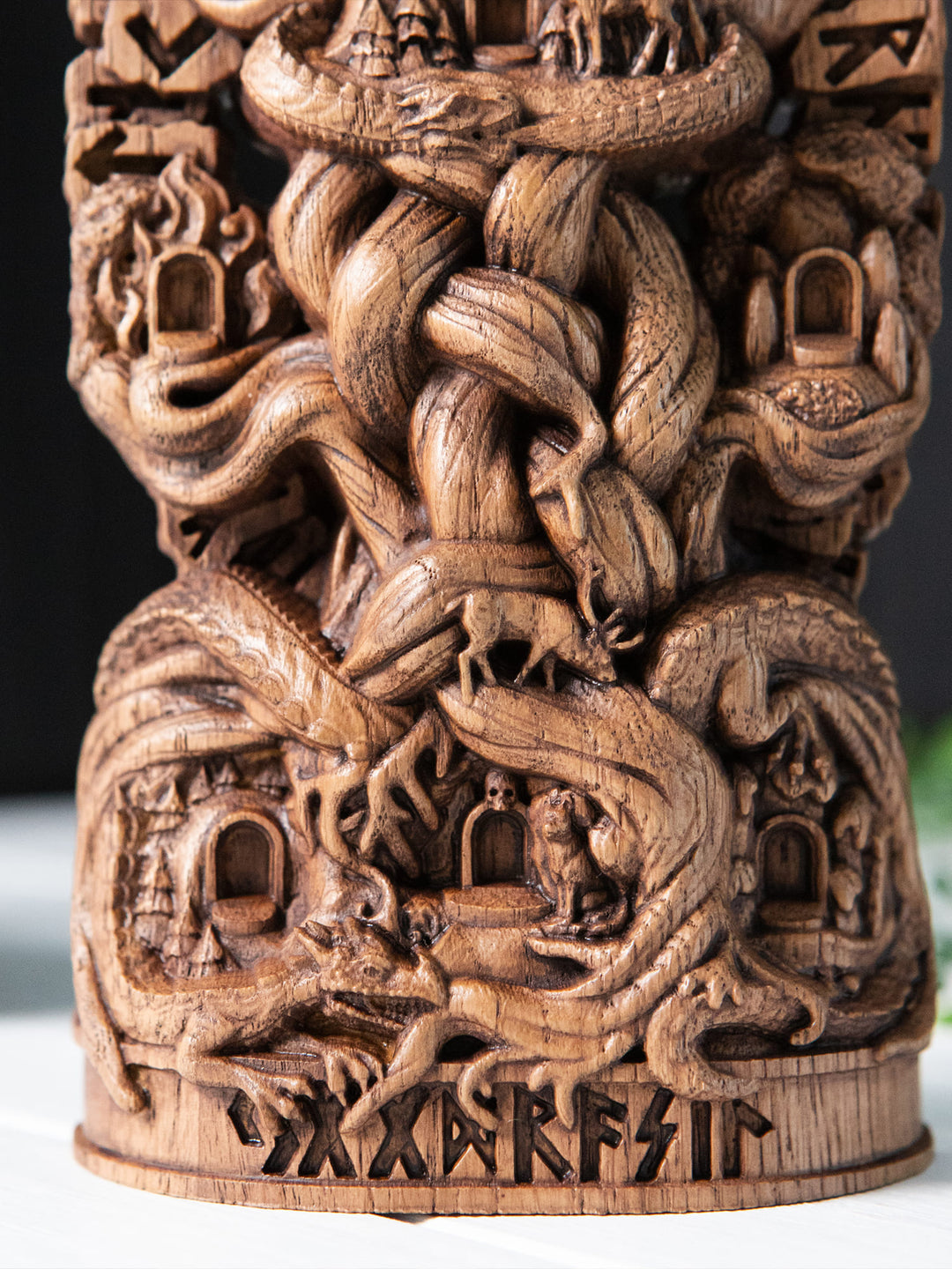 Yggdrasil Wooden Statue - Norse World Tree with Nine Worlds