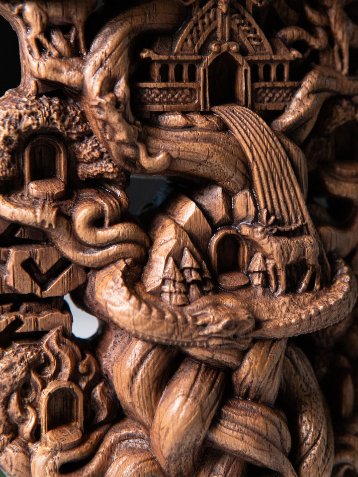 Yggdrasil Wooden Statue - Norse World Tree with Nine Worlds