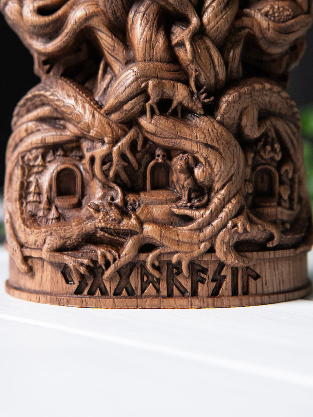 Yggdrasil Wooden Statue - Norse World Tree with Nine Worlds