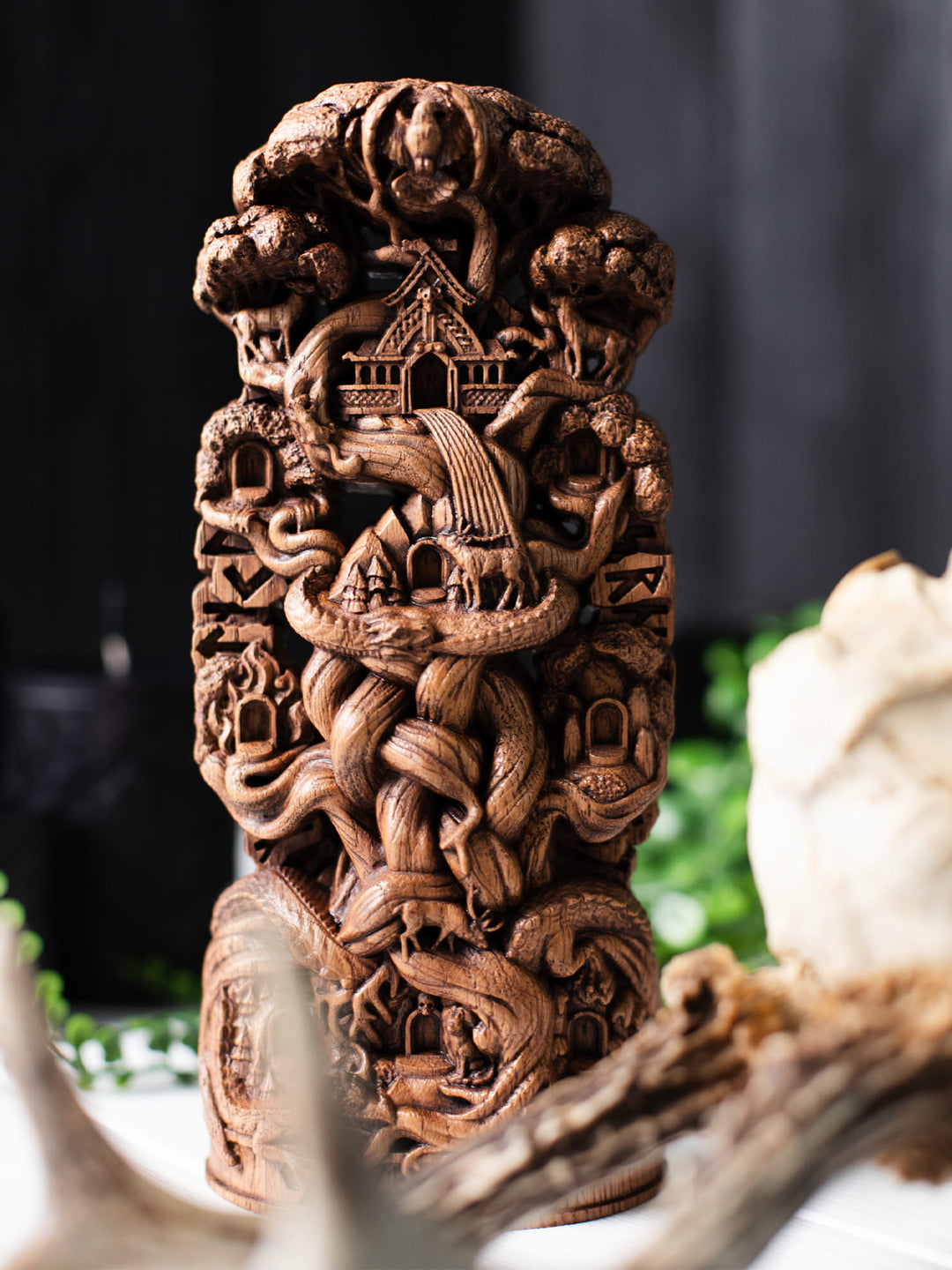 Yggdrasil Wooden Statue - Norse World Tree with Nine Worlds