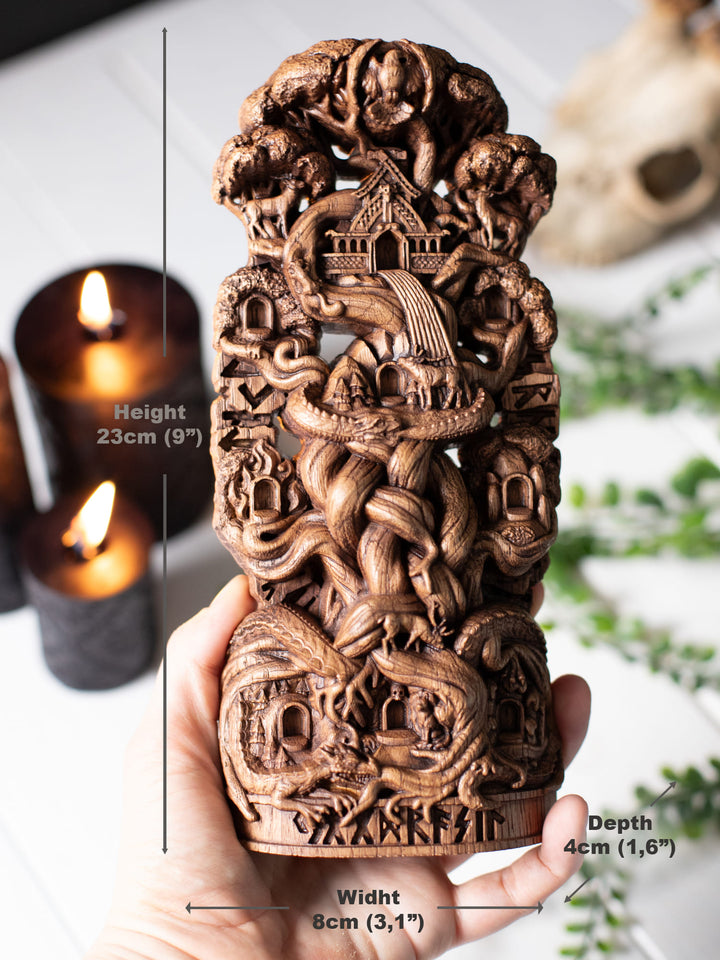 Yggdrasil Wooden Statue - Norse World Tree with Nine Worlds