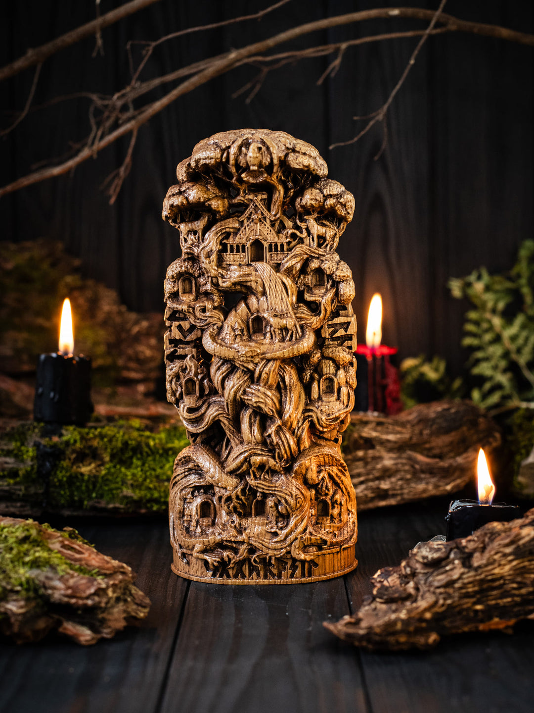 Yggdrasil Wooden Statue - Norse World Tree with Nine Worlds