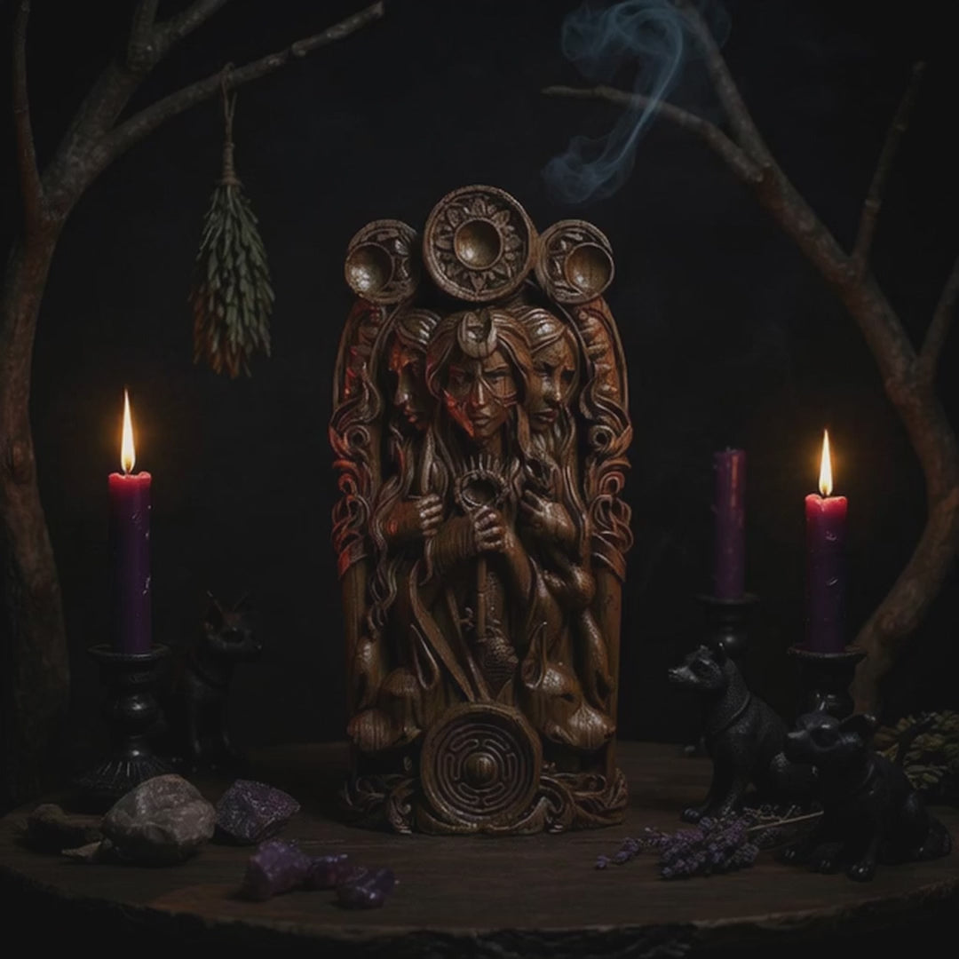 Hekate Wooden Bust: Tri-Form Goddess of Magic