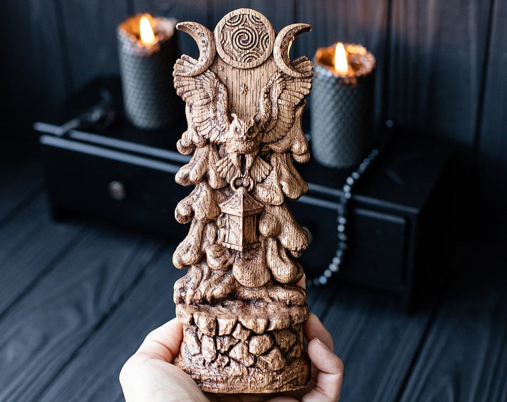 Hecate's Owl Wooden Statue: Wisdom and Light