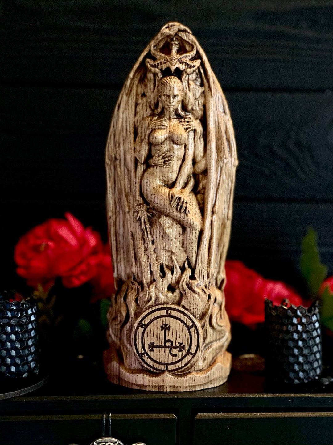 Lilith Goddess | Wooden Figurine with Lucifer and Underworld