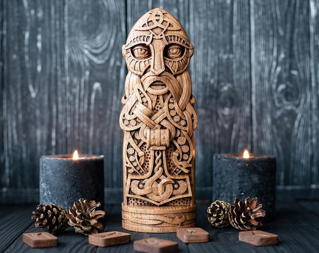 Thor, Norse God, Wooden statue, for Pagan Altar kit