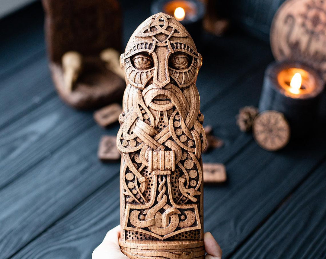 Thor, Norse God, Wooden statue, for Pagan Altar kit