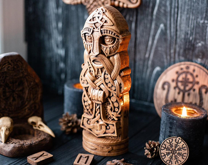 Thor, Norse God, Wooden statue, for Pagan Altar kit