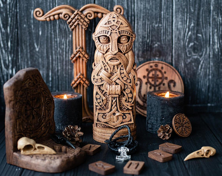 Thor, Norse God, Wooden statue, for Pagan Altar kit