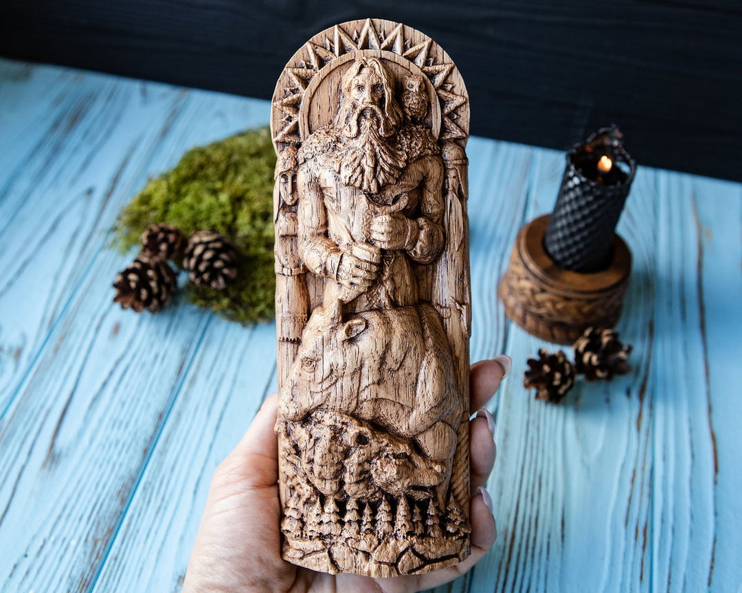 Veles Wooden Statue: Slavic God of Nature & Wisdom