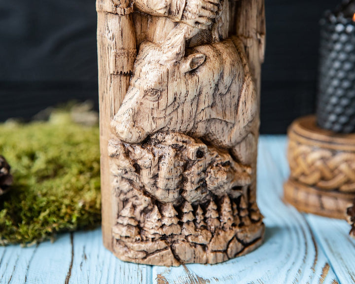 Veles Wooden Statue: Slavic God of Nature & Wisdom