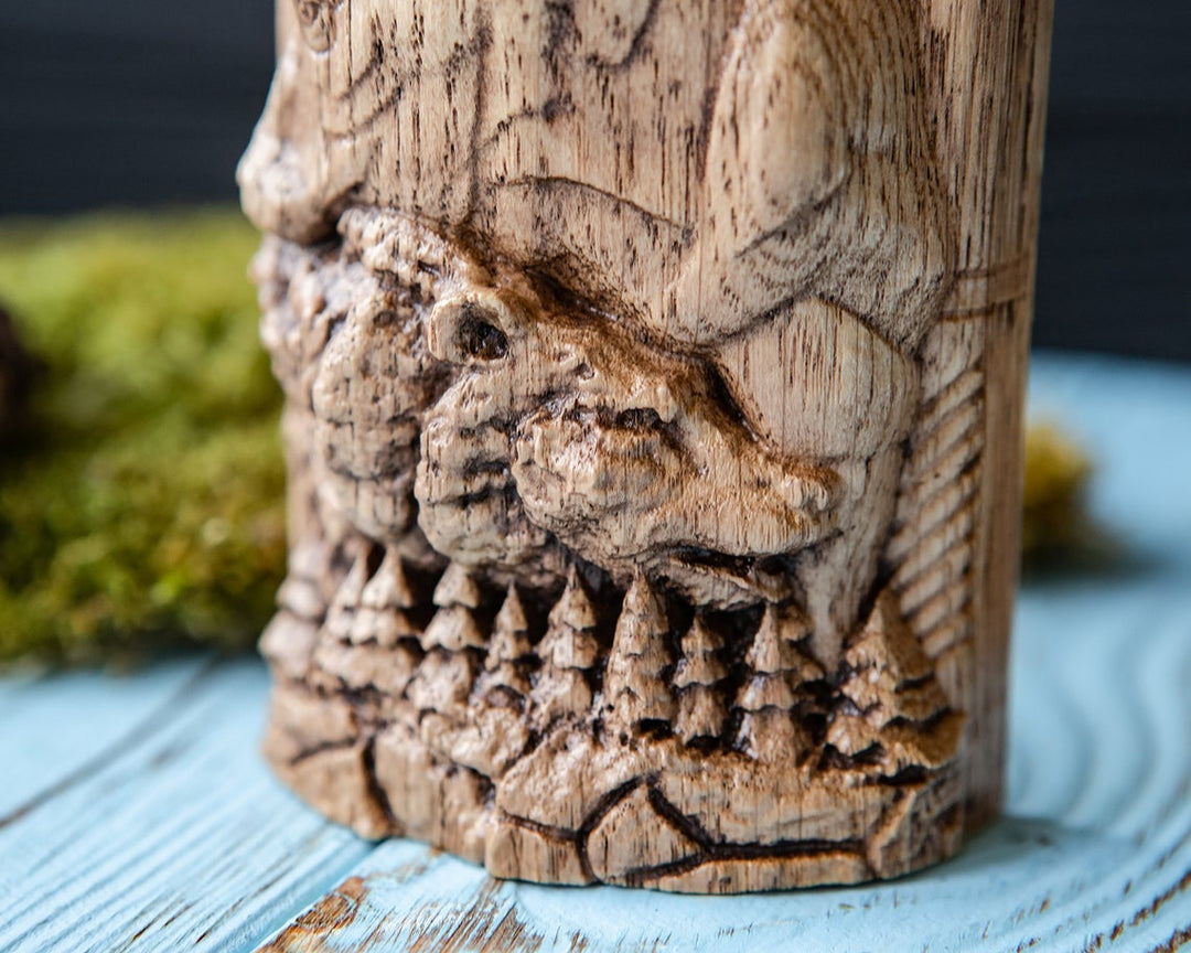 Veles Wooden Statue: Slavic God of Nature & Wisdom