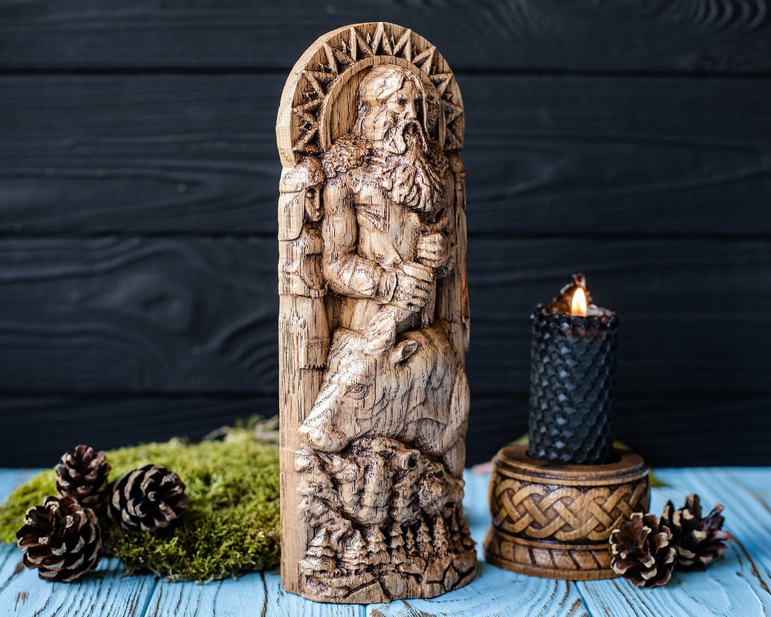 Veles Wooden Statue: Slavic God of Nature & Wisdom