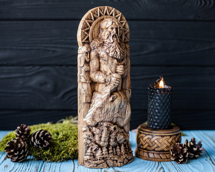 Veles Wooden Statue: Slavic God of Nature & Wisdom