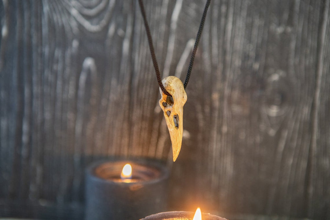 Oak raven skull, pendant for Altar Design