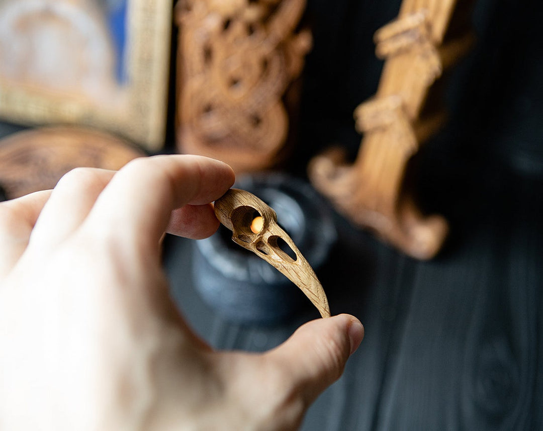 Oak raven skull, pendant for Altar Design
