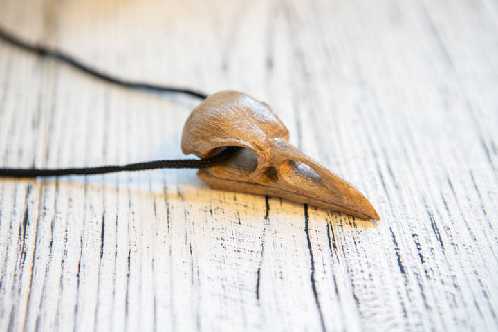 Oak Raven Skull Pendant for Altar Design