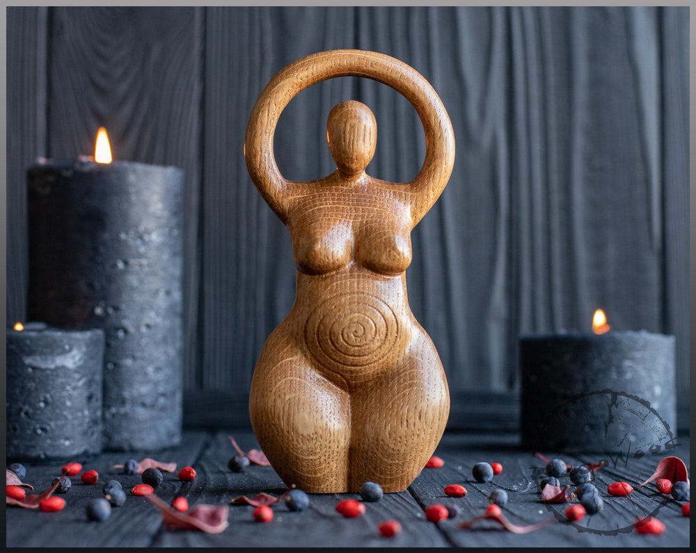 Spiral Goddess, Celtic Goddess, Wooden statue, for Pagan Altar kit