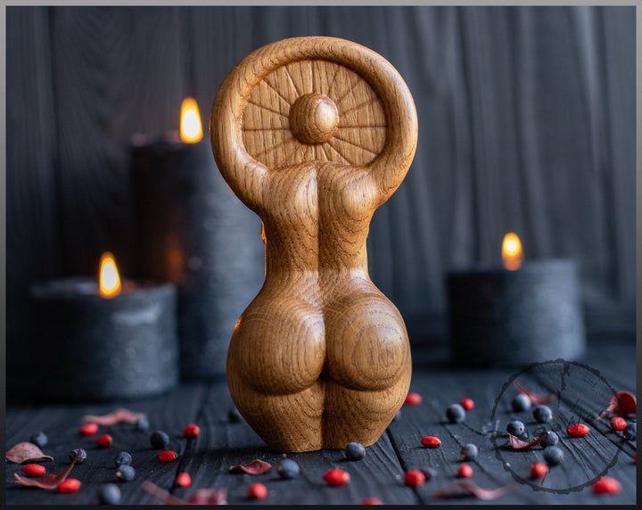Sun goddess, Celtic Goddess, Wooden statue, for Pagan Altar kit
