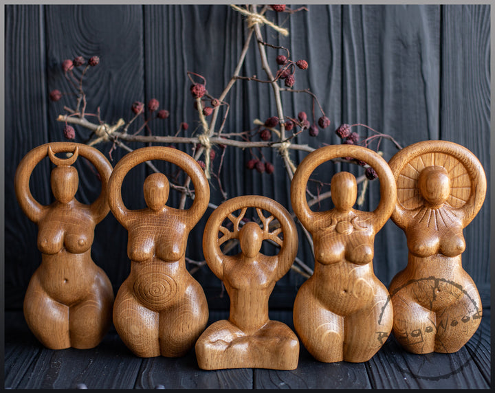 Triple Goddess, Celtic Goddess, Wooden statue, for Pagan Altar kit