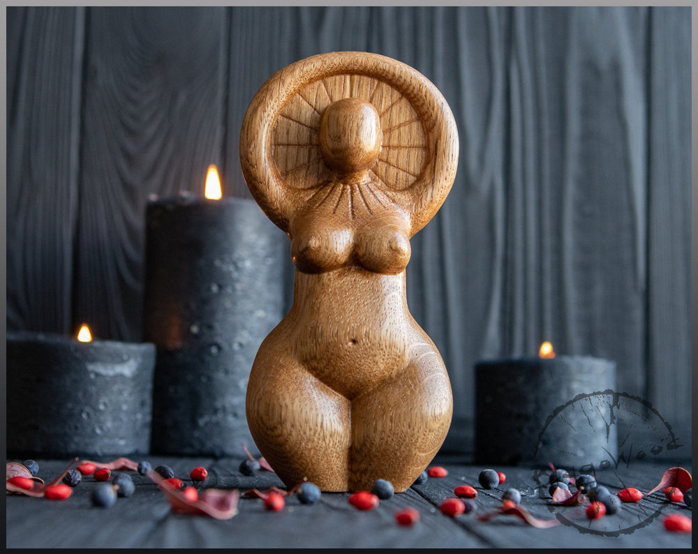 Sun goddess, Celtic Goddess, Wooden statue, for Pagan Altar kit