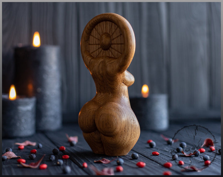 Sun goddess, Celtic Goddess, Wooden statue, for Pagan Altar kit
