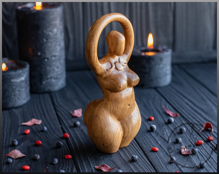 Triple Goddess, Celtic Goddess, Wooden statue, for Pagan Altar kit